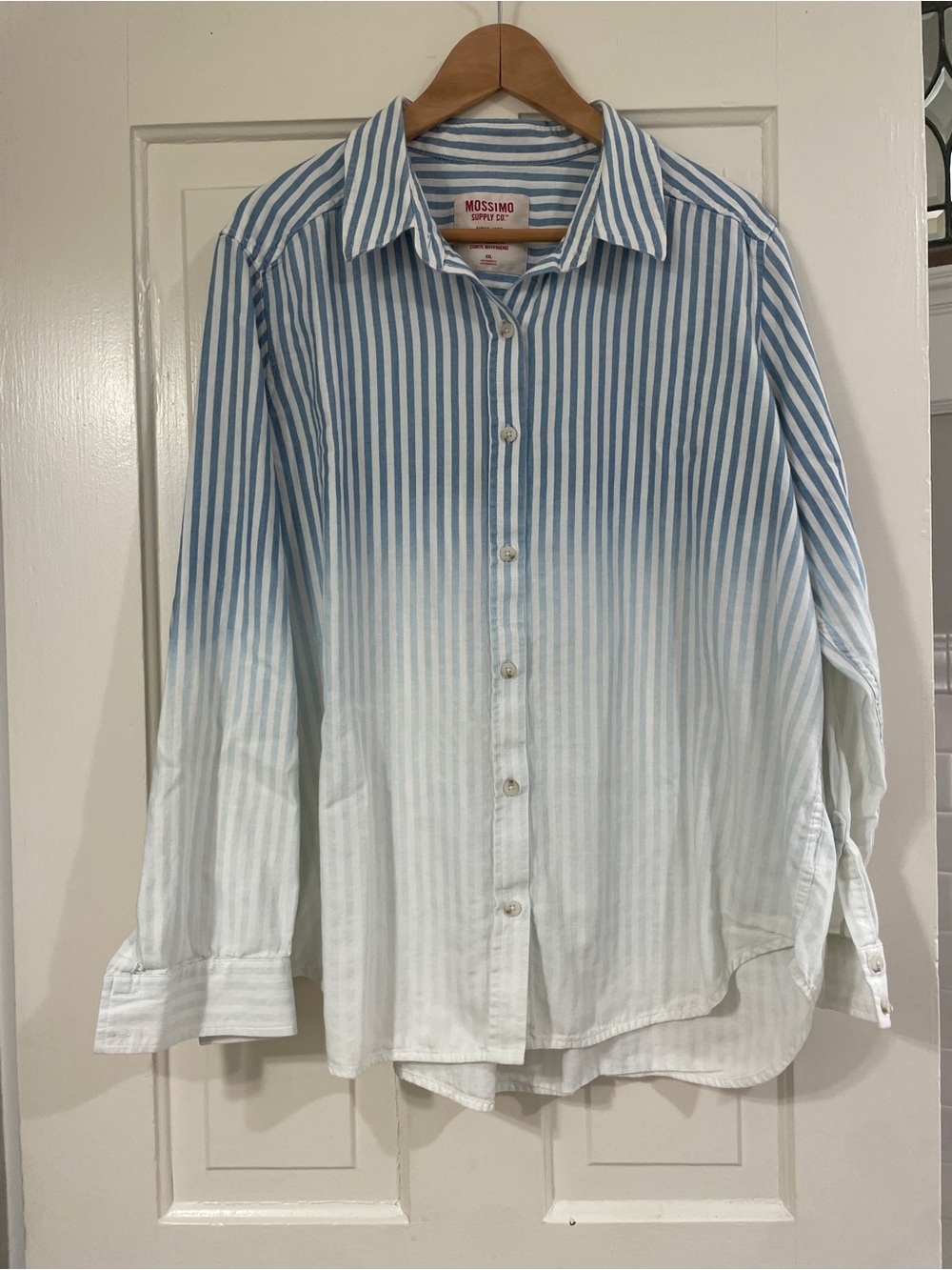 Mossimo Supply Co. Blue and White Ombre Stripe Boyfriend-Style Button-Down Shirt